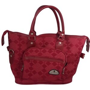 American Flyer Red Geometric Jacquard Travel Tote Bag Carry-On Zippered Pocket